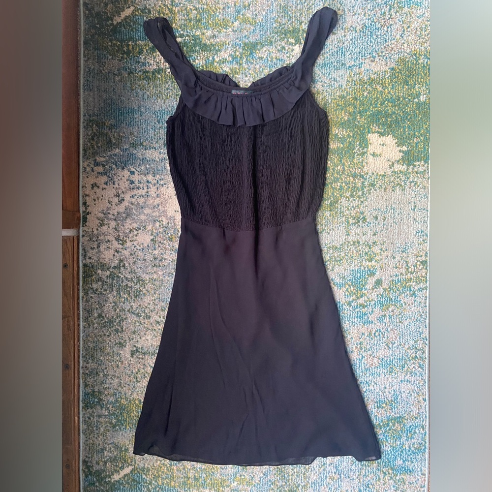 Vintage Y2K Ralph Lauren black sleeve ruffle shoulder smock dress, size medium